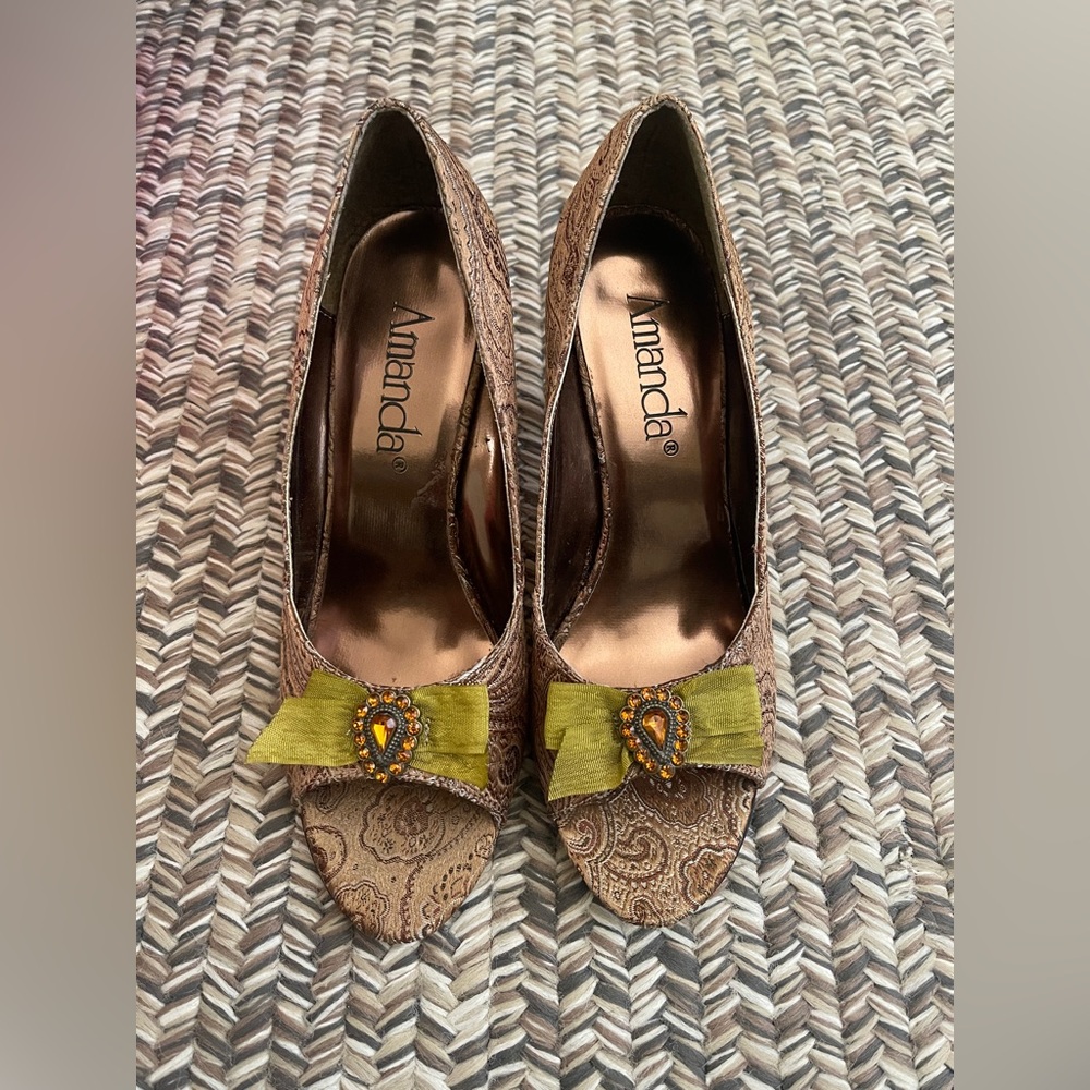 Amanda Brown Paisley Peep Toe Heels